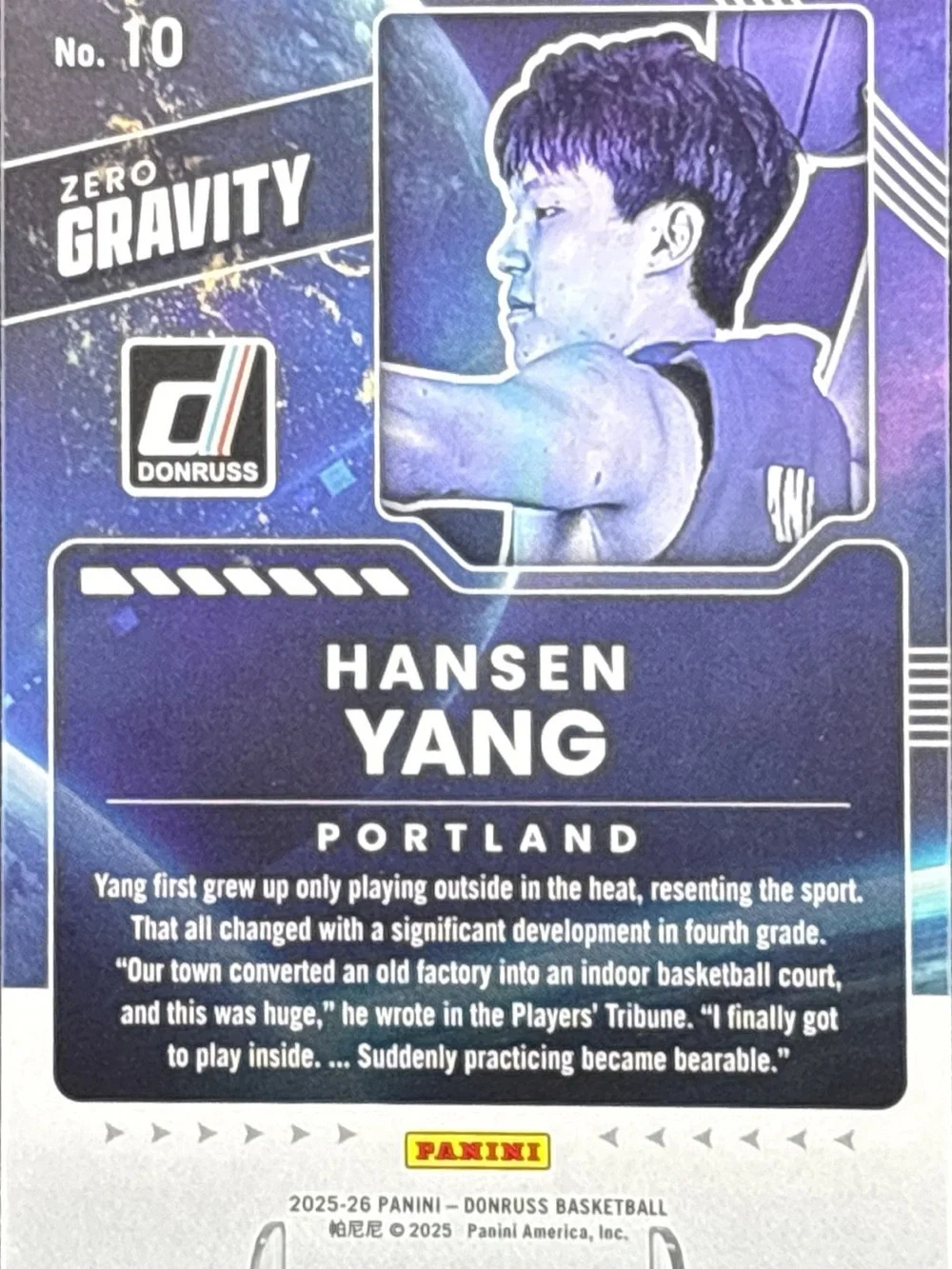 Panini Gravity Hansen Yang Rookie Basketball Card